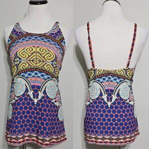 Chic Hale Bob Designer Halter Tank Top S Womens Mixed Geometric Boho Wanderlust